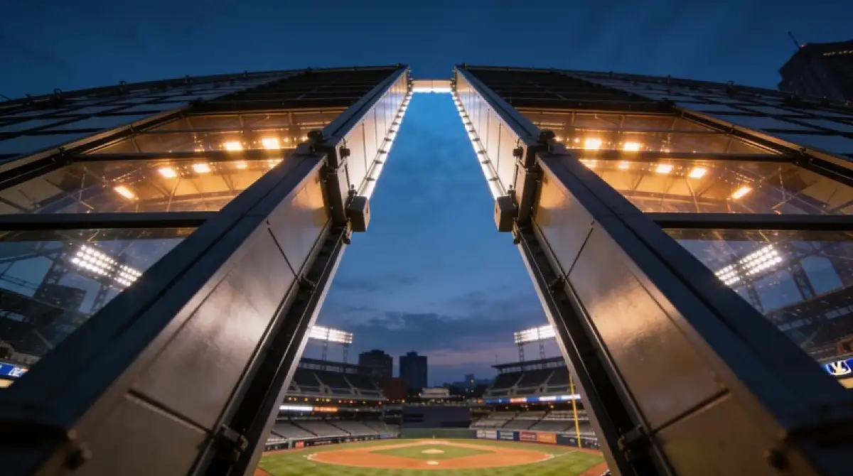MLB-Stadion mit einziehbarem Dach in halb geöffneter Stellung
