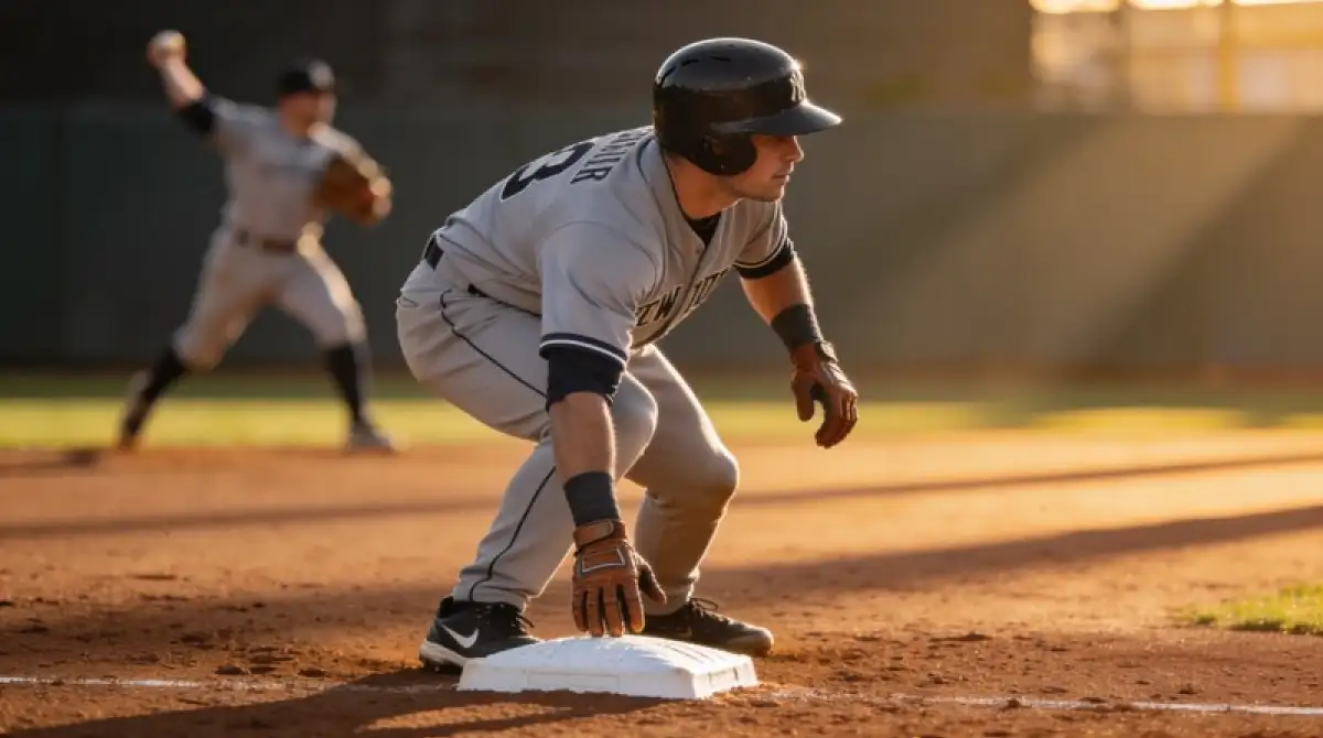 Baserunner an der ersten Base als Sinnbild der WHIP-Kennzahl für Baserunner-Aufkommen