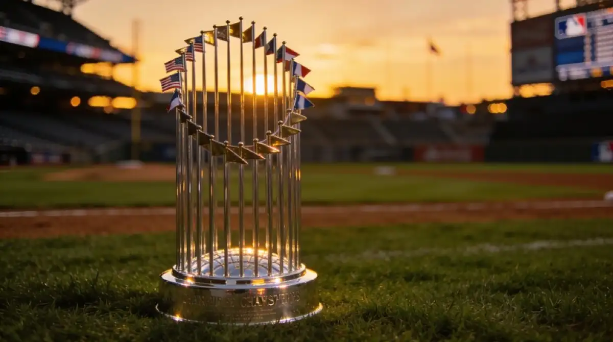 World-Series-Trophäe als Endpunkt der MLB-Saison und Bezug zu Langzeit-Wetten